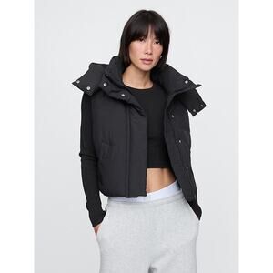 Gap Duvet Wrap Crop Black Puffer Hooded Vest